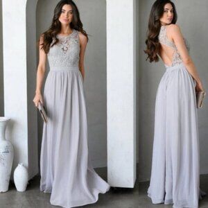 Maniju Lulus Savannah Nights Sleeveless Open Back Gown Maxi Dress Grey Gray New